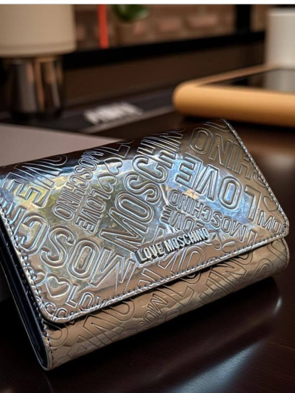 ✨ Love Moschino Metallic Silver Logo Embossed Continental Wallet Clutch ✨